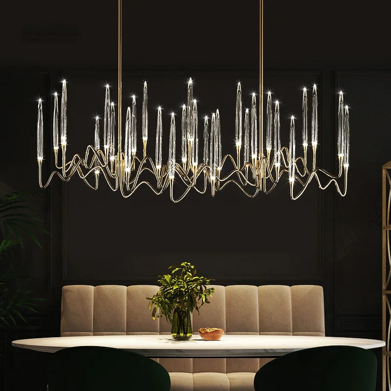 lustre moderne élégant cristal transparent filigrane doré salon chambre étude LED 2000 82000 lumens