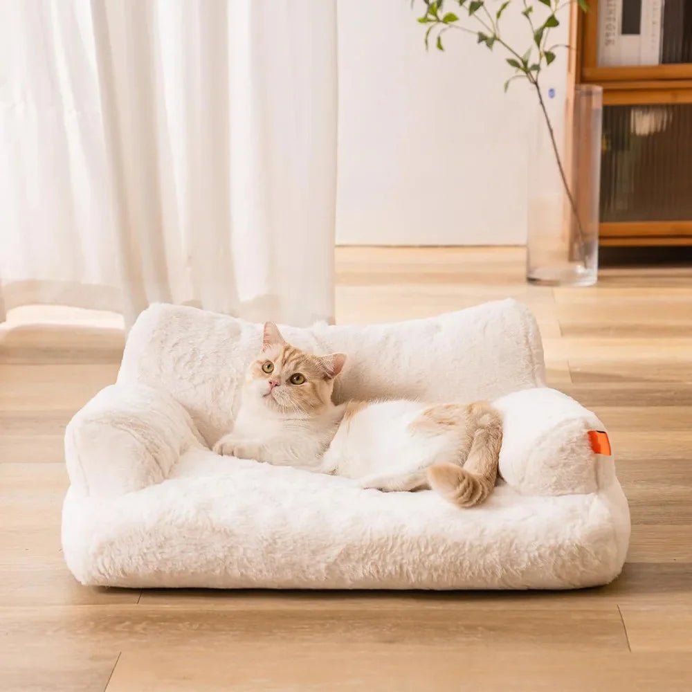 canapé chat peluche détachable lavable beige confortable moderne sofa douillet