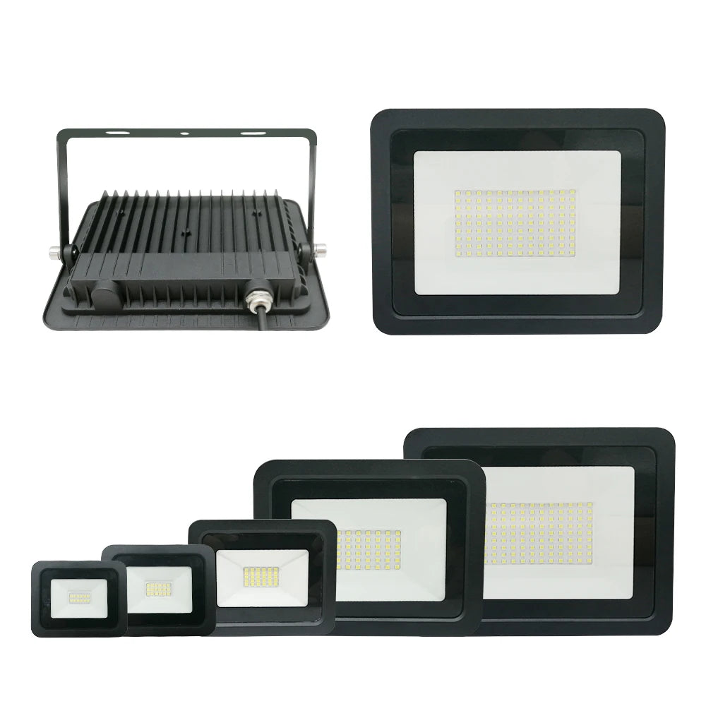 projecteur led extérieur noir moderne mur jardin cour grille câbles connexion