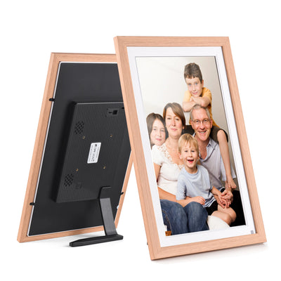 Cadre photo numérique WiFi 15,6 pouces écran tactile IPS beige sur table