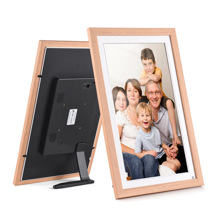 Cadre photo numérique WiFi 15,6 pouces écran tactile IPS beige sur table
