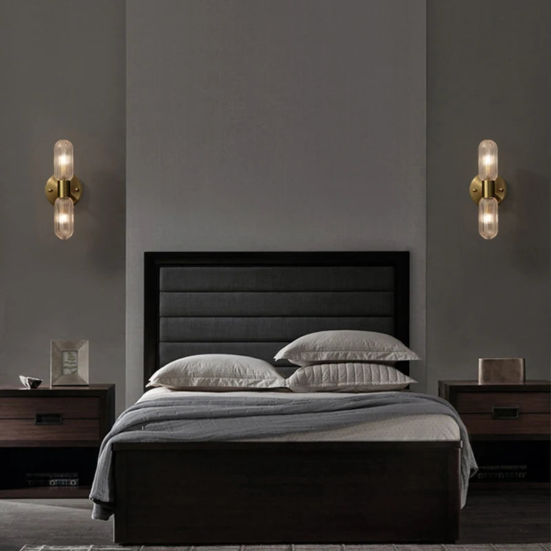 applique murale moderne or transparent verre rayures chambre coucher éclairage led nordique
