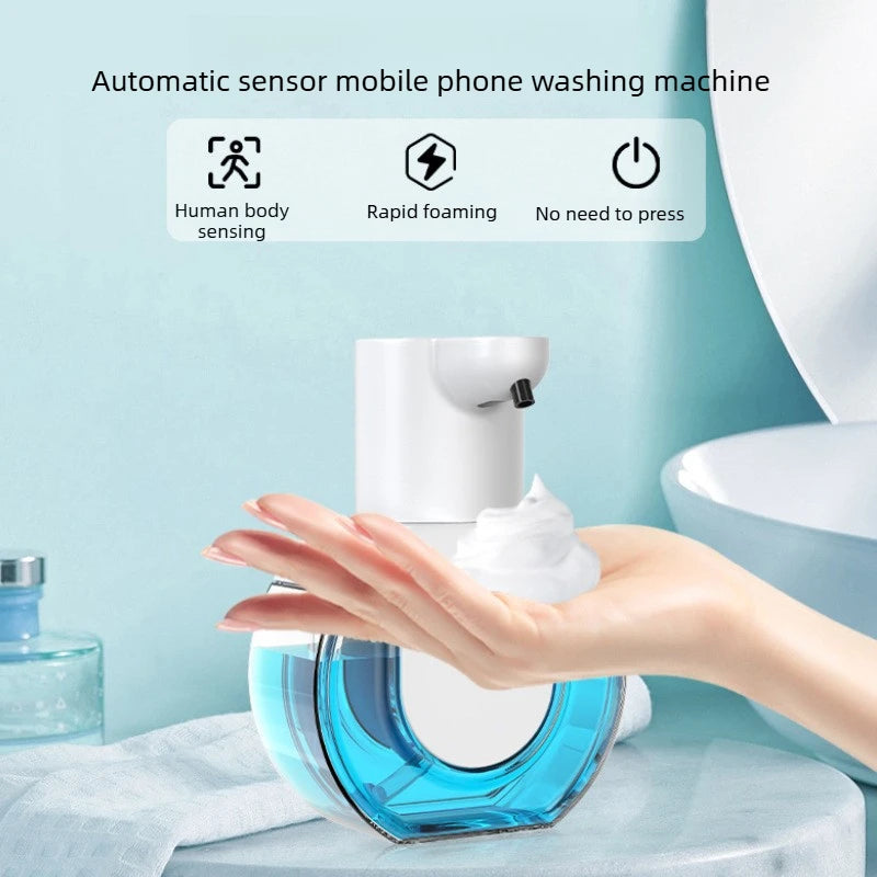 distributeur savon mousse moderne minimaliste blanc bleu transparent fixation mur adhésive