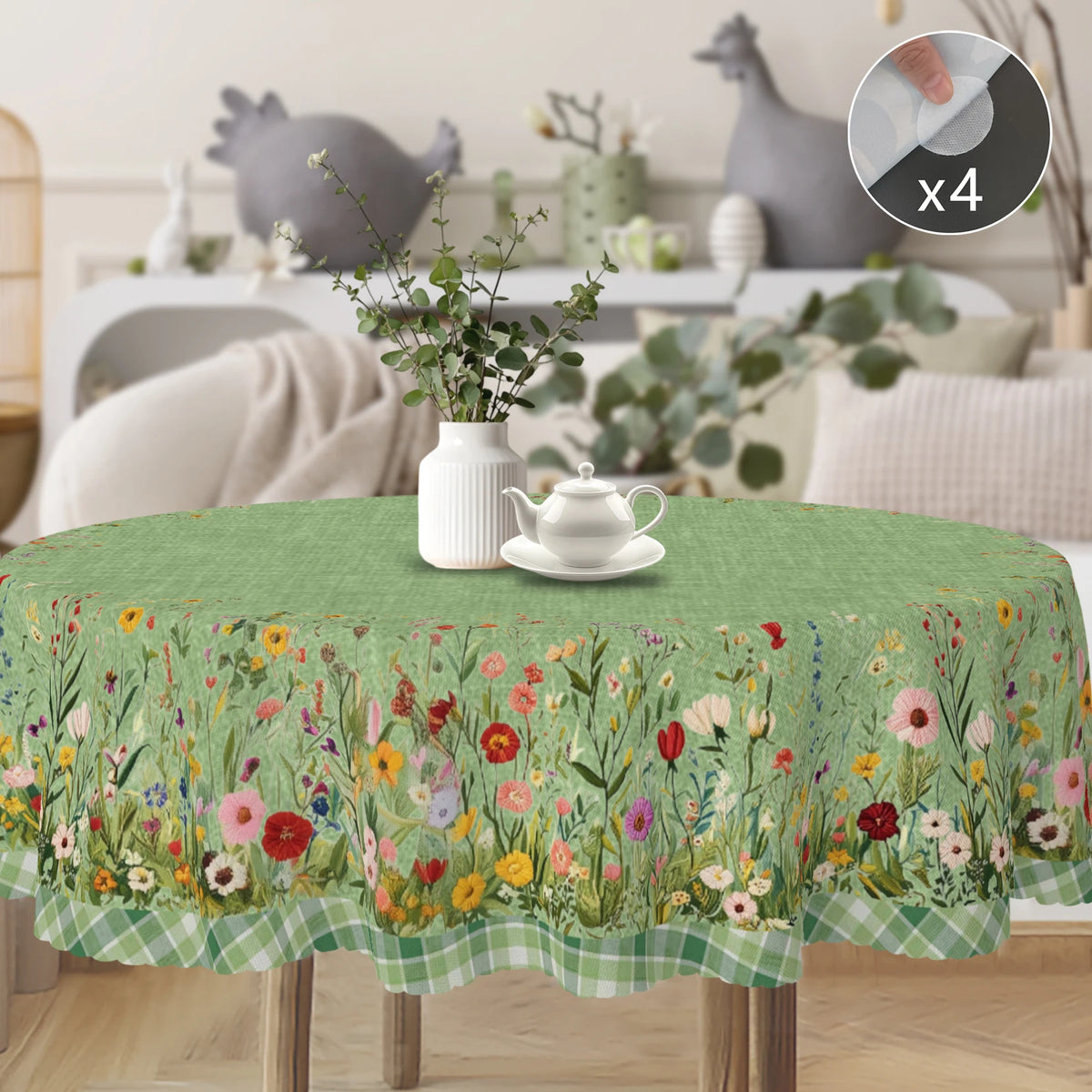 nappes table motif floral vert blanc imperméable réutilisable machine été printemps automne hiverextérieur