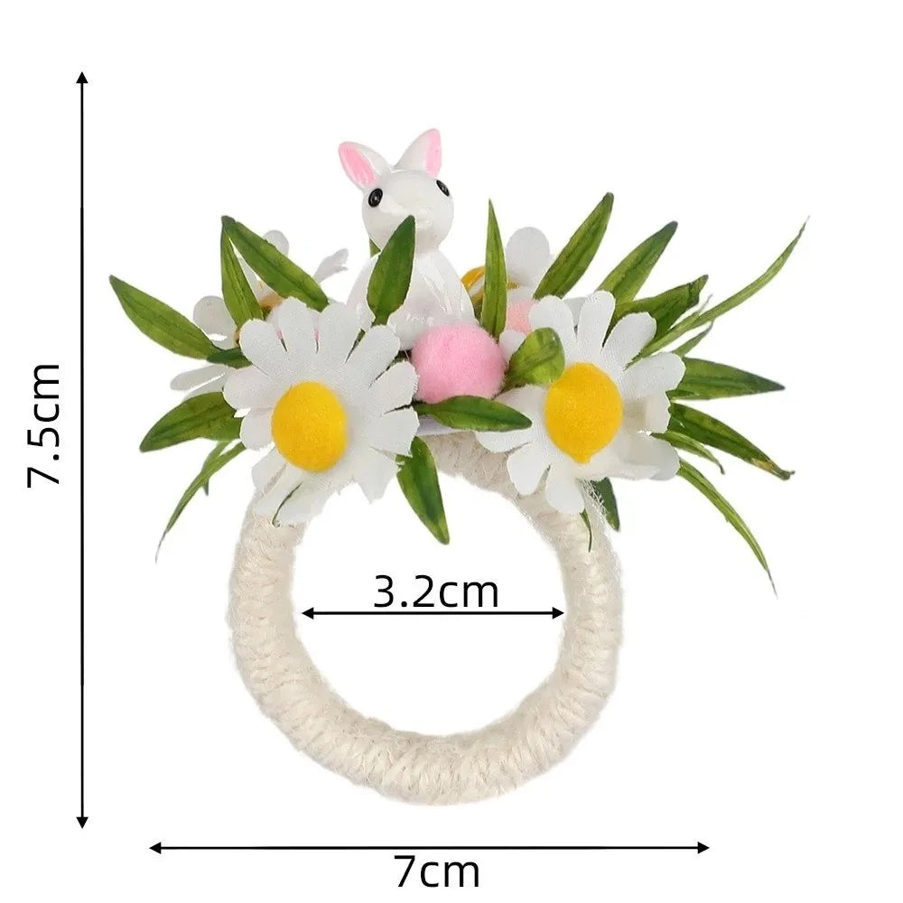 anneau serviette pâques fleurs artificielles motifs floraux blanc vert rose jaune décoration table festive