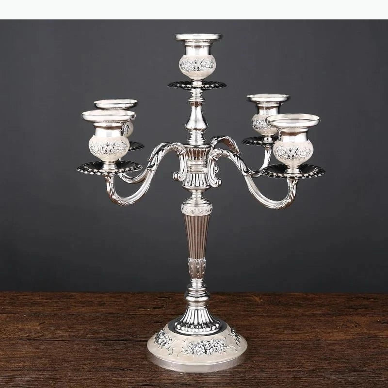 bougeoir cinq branches ornements floraux argent doré bronze classique décoration intérieure porte chandelle SUPPORT