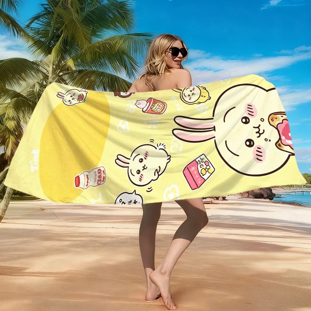 serviette plage dessins animés jaune clair séchage rapide absorption rapide motifs lapins coton polyester