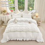 ensemble literie broderie florale blanc classique couvre lit taies oreiller 135x200cm 220x240cm