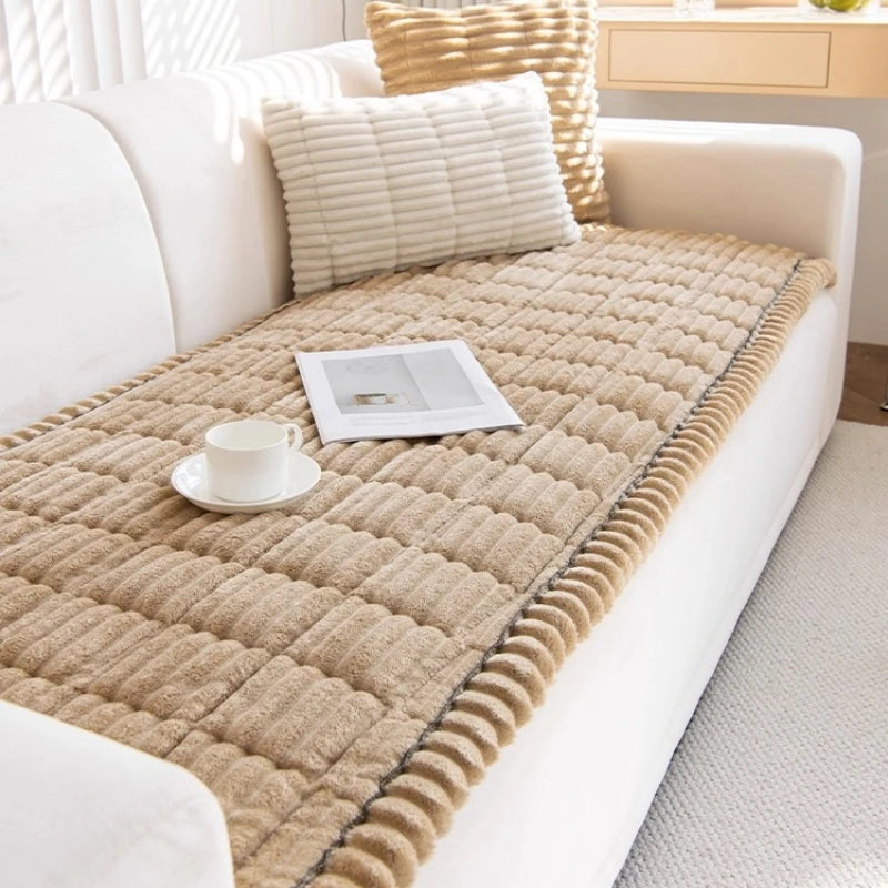 housse canapé gris clair rayures horizontales flanelle salon hiver moderne