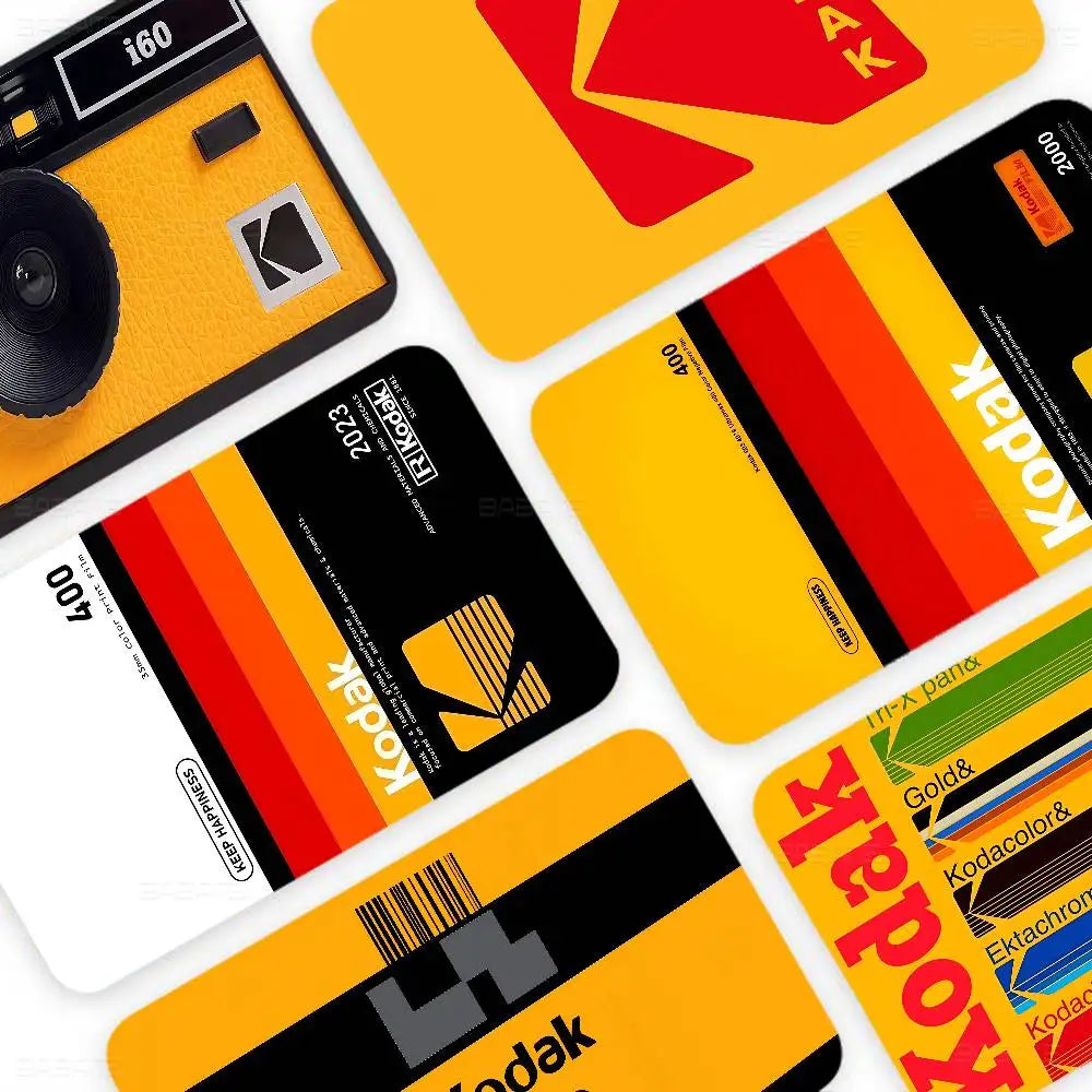 autocollant carte credit kodak logo cuir imitation jaune noir rouge retro vintage waterproof adhésif
