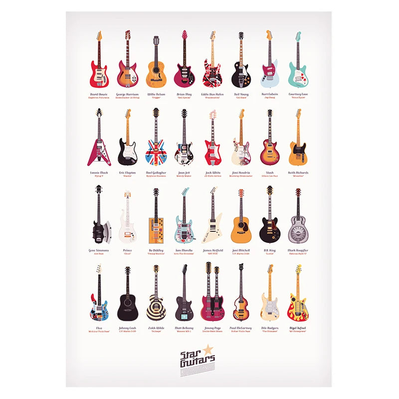 affiche moderne guitares colorées décoration mur salon toile haute qualité digital print chambre