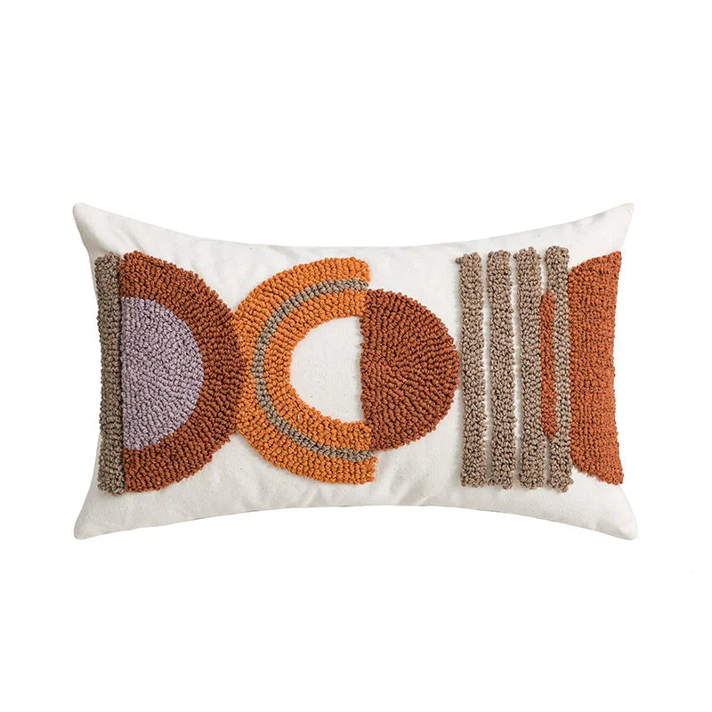 taies d'oreiller géométriques brodées modernes coton polyester blanc orange gris respectueux environnement opaques maison