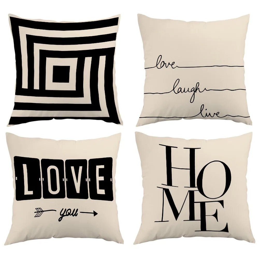 taies d'oreiller jacquard géométriques moderne non toxique 45x45cm polyester coton beige noir motifs textes