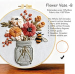 kit broderie fleurs vases multicolore traditionnel anneaux bois guide couture aiguilles fil coton