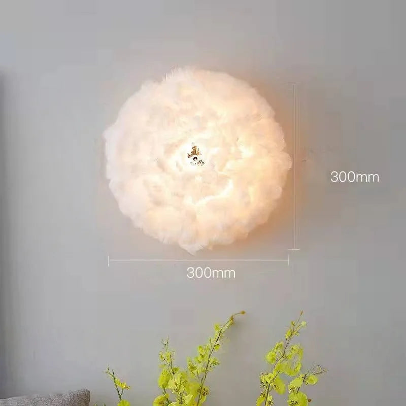 lampe murale moderne plumes blanc doré élégante LED salon chambre minimaliste romantique