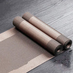 chemin table pvc moderne gris marron beige motif géométrique tissé semi transparent maison