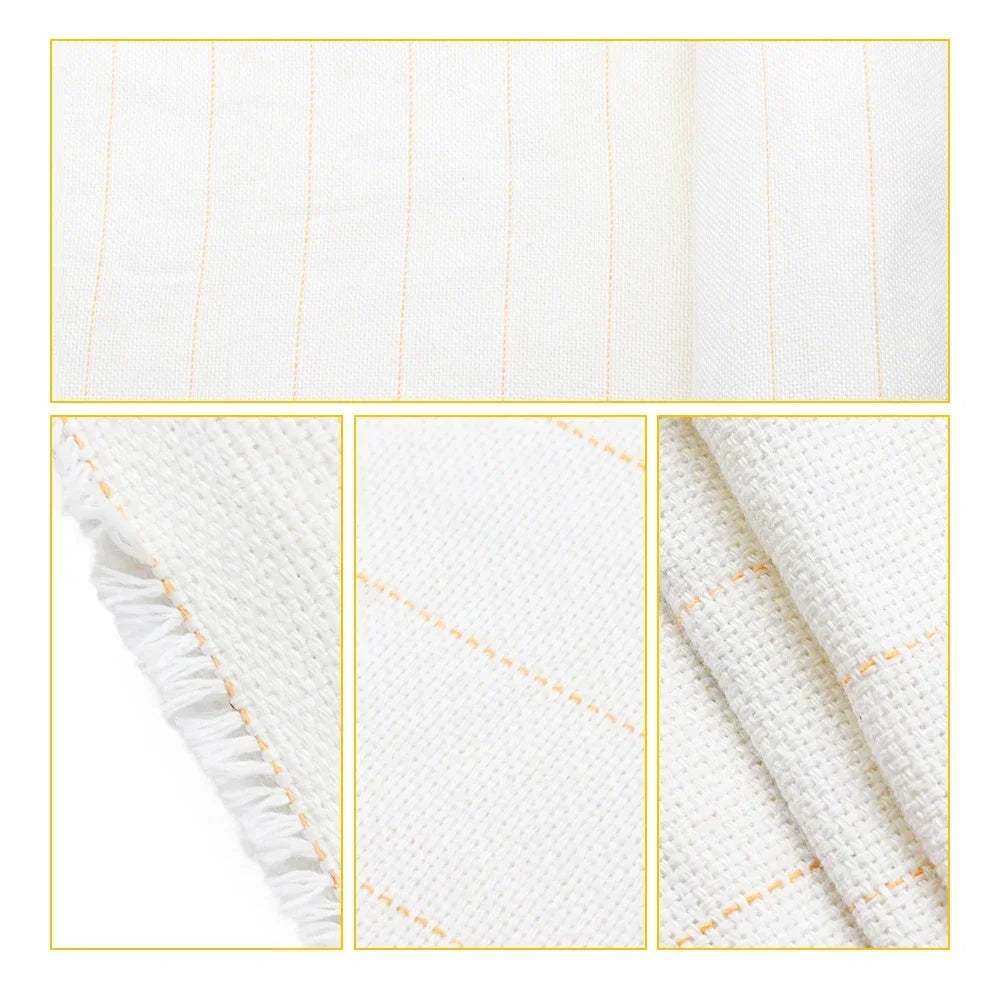 tissu blanc toile lin rustique lignes jaunes lavable machine blanc rustique