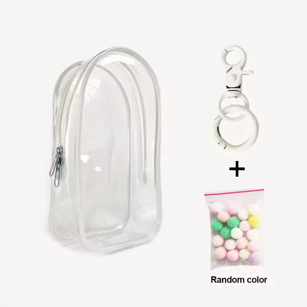 sac main transparent moderne chaîne métallique personnage peluche pompons colorés tendance adulte fille garçon