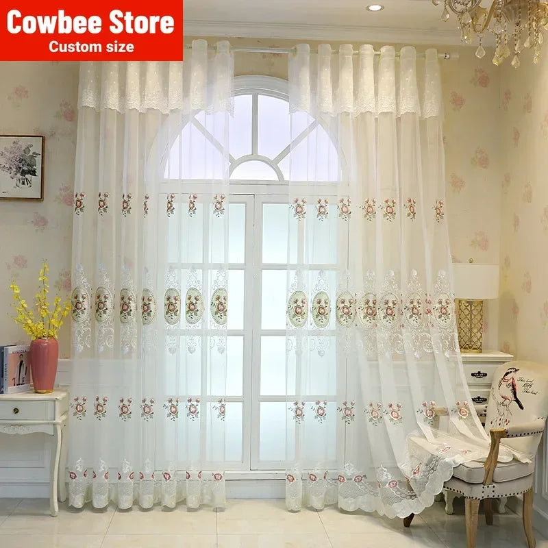 rideau blanc translucide broderie florale polyester moderne 100cm 150cm 200cm 250cm 300cm 400cm