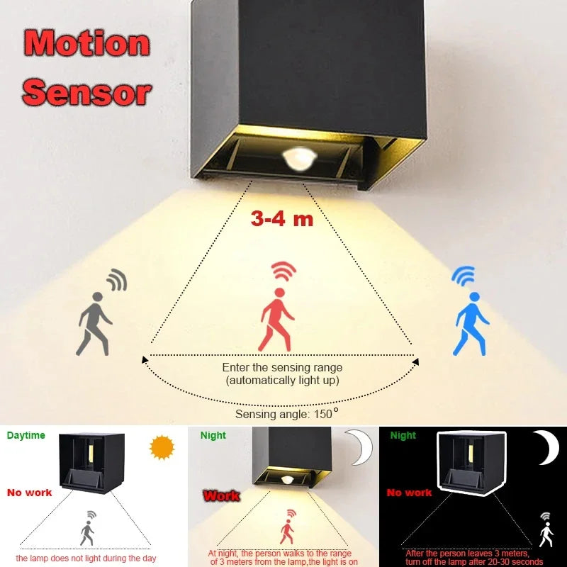 lampe murale led détecteur mouvement moderne noir blanc ip65 extérieure 110v 240v
