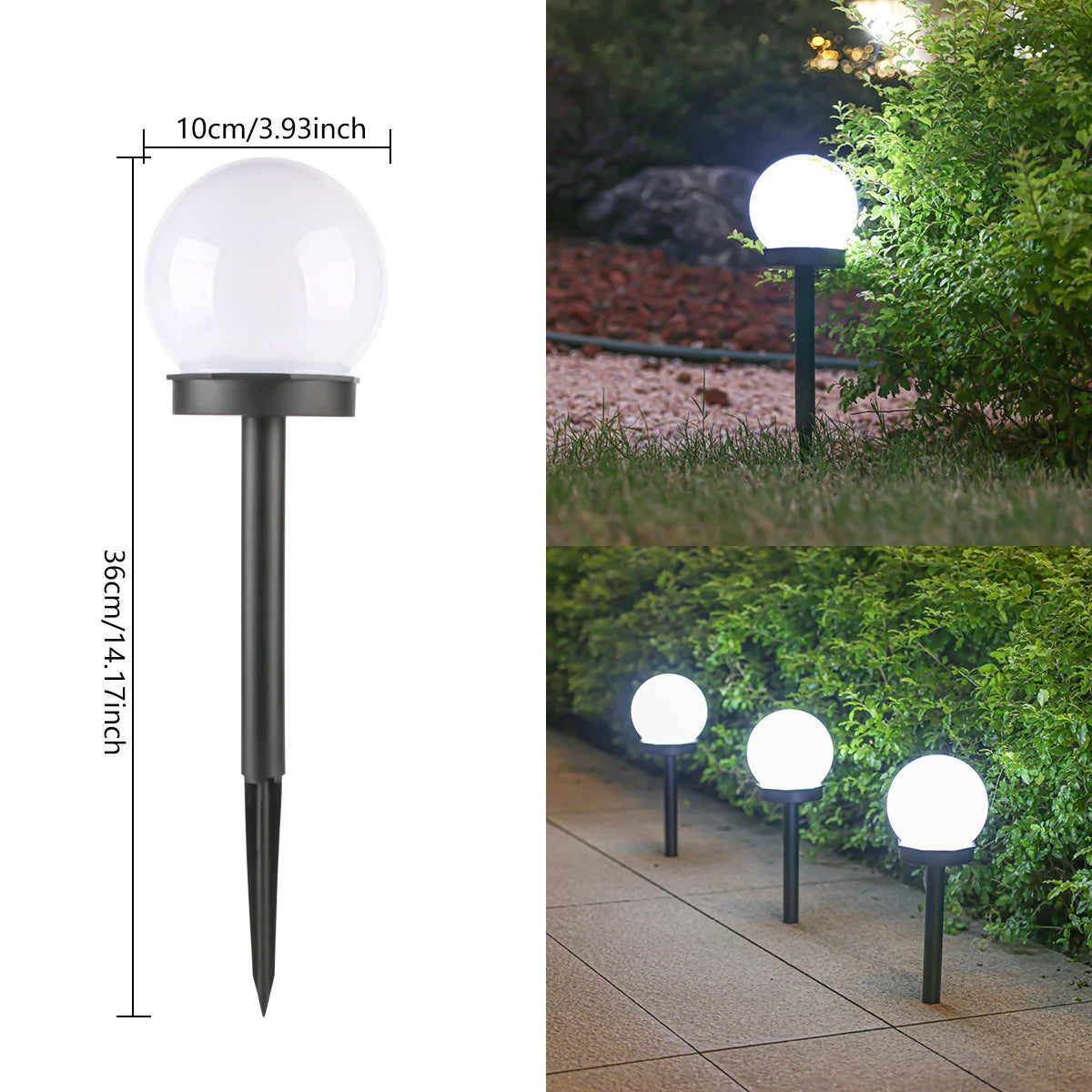 lumière solaire moderne sphérique piquet détachable blanc noir LED auto commande