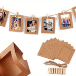 cadres photo carton rustique pinces suspension corde jute décoration murale blanc marron clair farmhouse