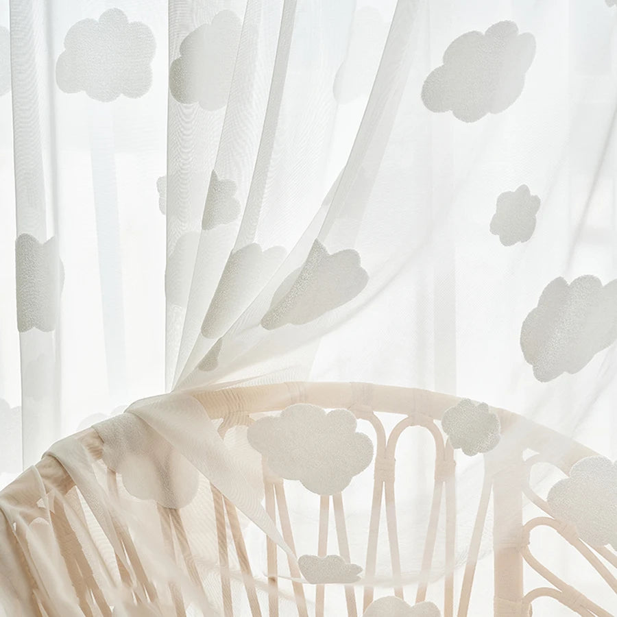 rideau tulle nuages blancs imprimés moderne transparent chambre enfant maisonhôtelcafébureau polyester