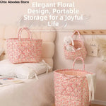 sac rangement tissu floral rose blanc pliable poignées multiple utilisations decorative champetre nordique
