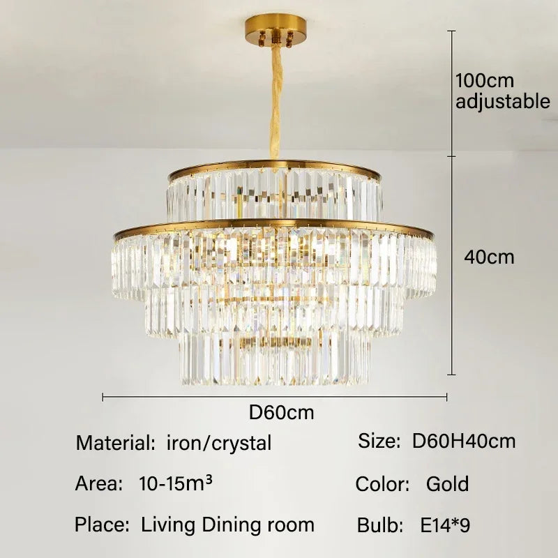 lustre classique doré cristal led 4000k 3000k 6000k transparent salon chambre