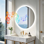 miroir rond moderne blanc notes musicales éclairé bluetooth anti buée led multifonctionnel défogging adjustable