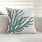 housse coussin carrée marin motif corail bleu 100% polyester blanc decoratif maison lit chaise