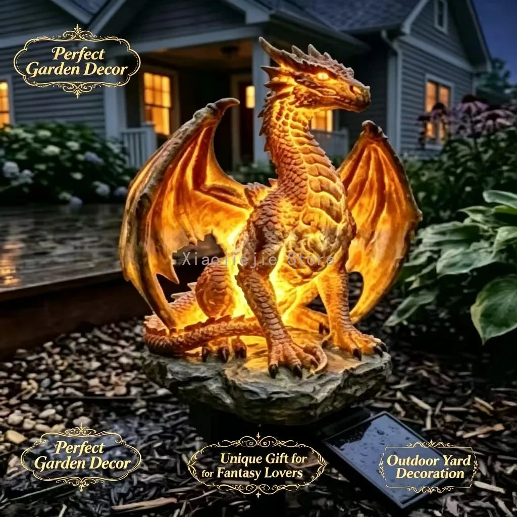 décoration jardin dragon éclairé écailles rocher solaire fantaisie extérieur