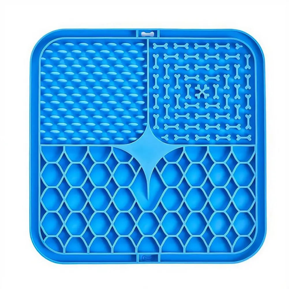 tapis jeu chien texturé antidérapant bleu gris violet hexagons os points moderne
