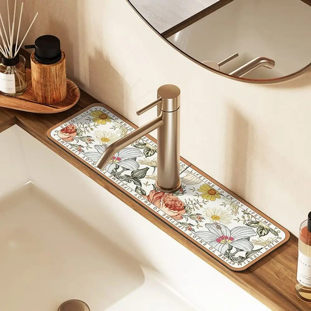 protège lavabo floral antidérapant protecteur comptoir cuisine éclaboussures motifs variés decoratif vintage bohème tapis