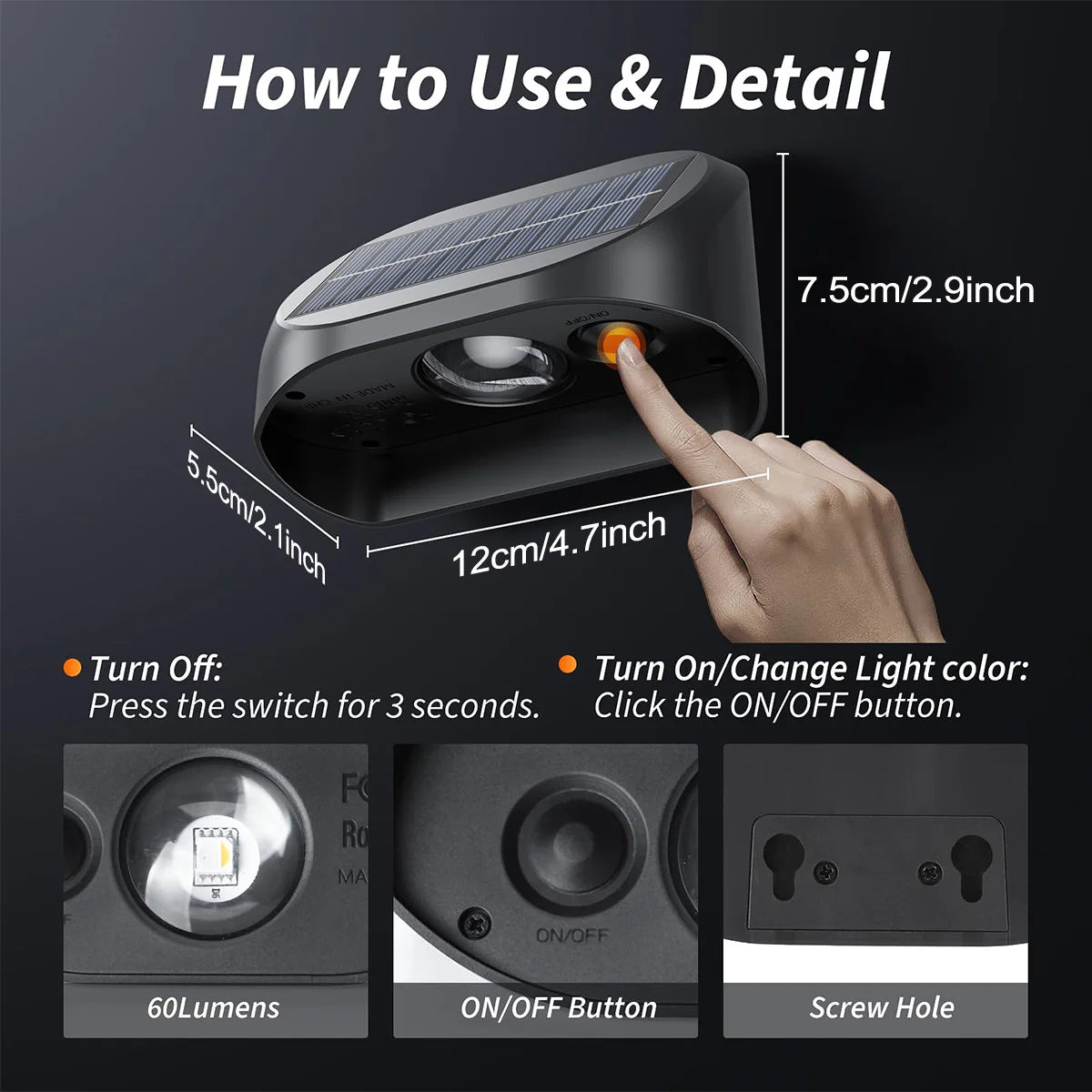 lampe solaire murale led rgb blanc chaud couleurs vis moderne résistanteextérieur