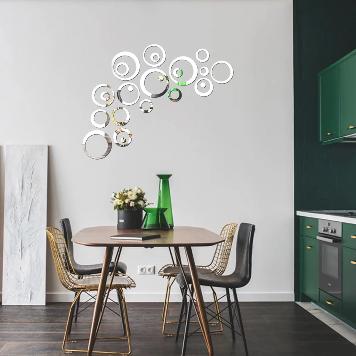 décoration murale moderne adhésive cercles concentriques vert noir rouge doré blanc