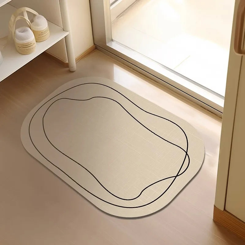 tapis bain absorbant rapide sèche facile non glissant moderne beige lignes noires minimaliste