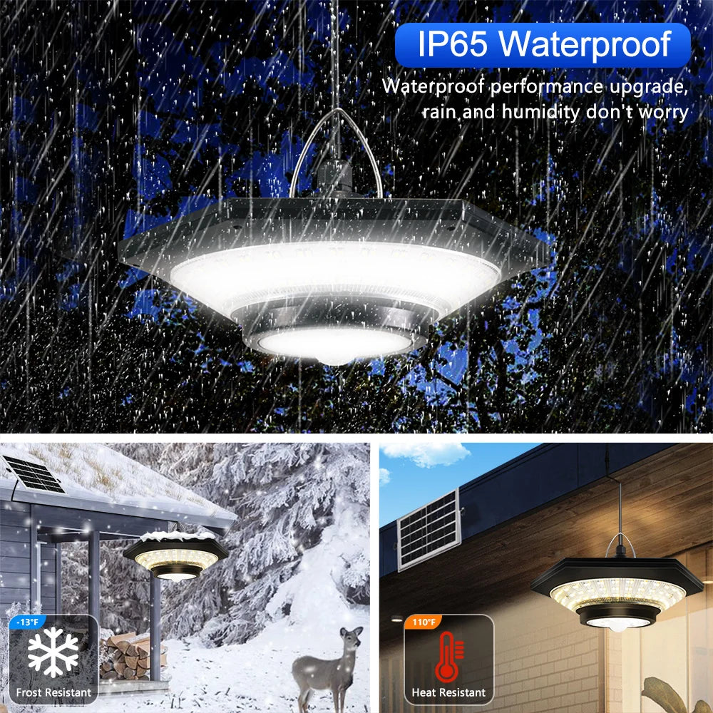 lampe solaire suspendue capteur mouvement 228 led étanche ip65 moderne télécommandeextérieur