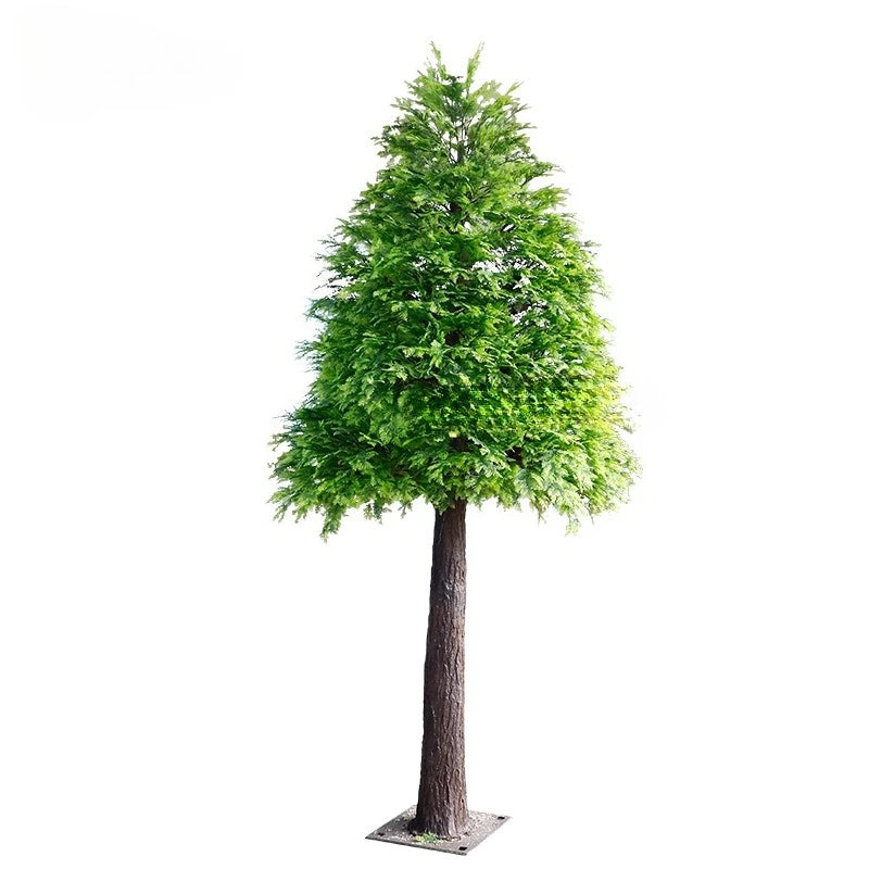 arbre artificiel vert feuilles fines tronc rugueux décoration extérieure réaliste anniversaire maison sol