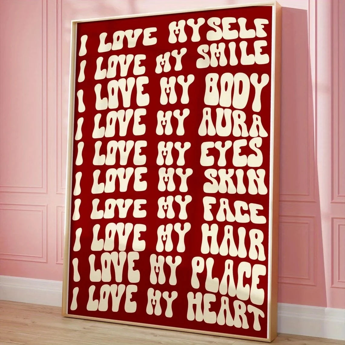 affiche moderne Love Myself rouge minimaliste lettres blanches salon chambre deco muristique erotique