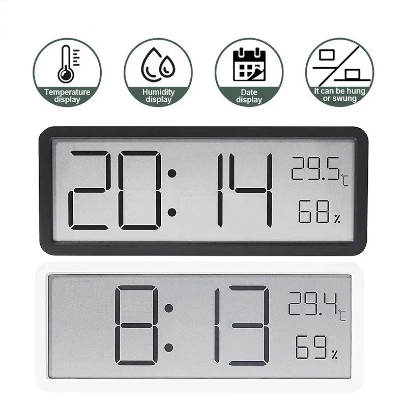 horloge murale numérique moderne affichage heure température humidité noir blanc