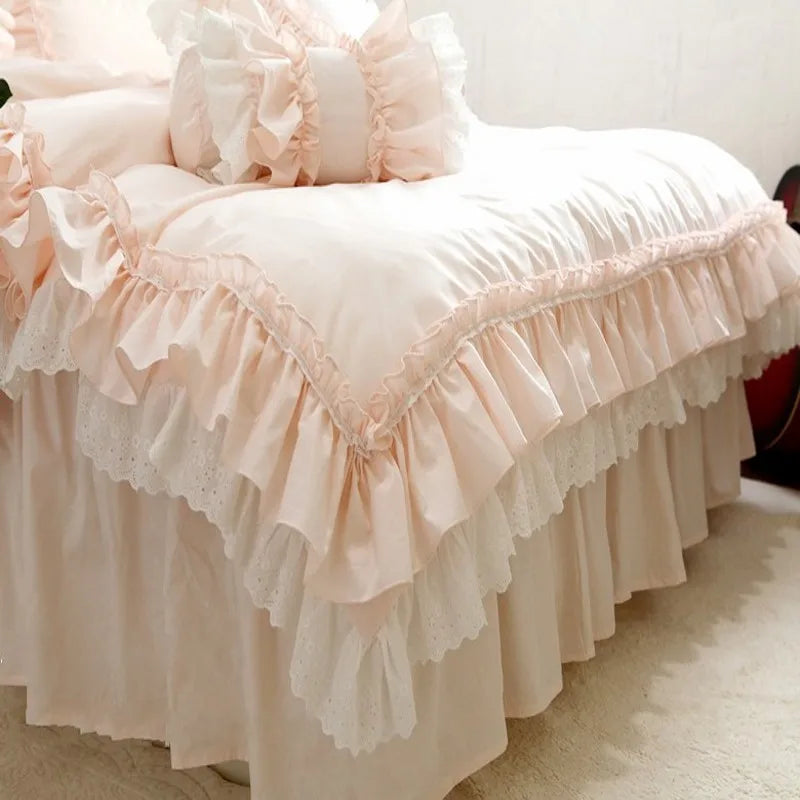Ensemble complet parure de lit rose housse couette taies oreiller