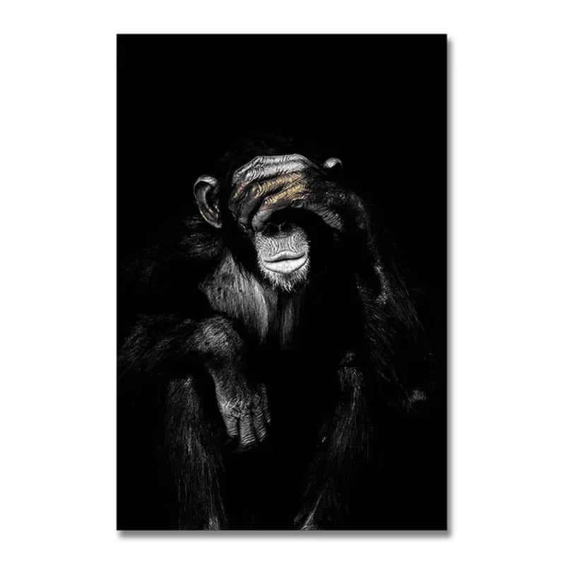 toile d'art moderne chimpanzé noir gris 60x80cm 50x70cm abstraite sans cadre chambre salon decoration