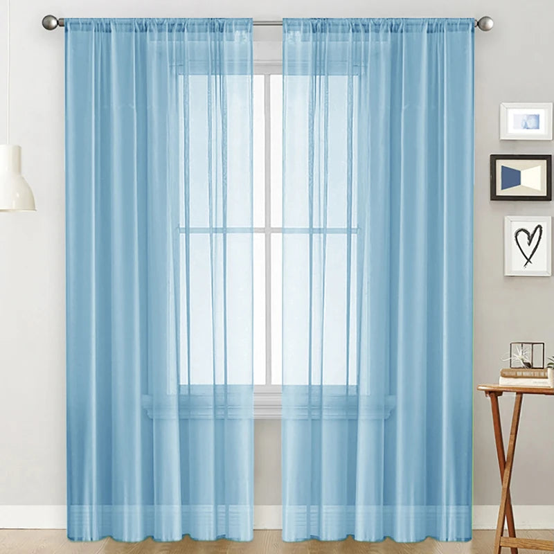 rideaux bleu clair polyester translucides plissés moderne tringle rideaux 170x100cm chambre salon