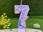 bougies numéraires paillettes sirène violet doré anniversaire décoration gâteau thème pois queue poisson festive