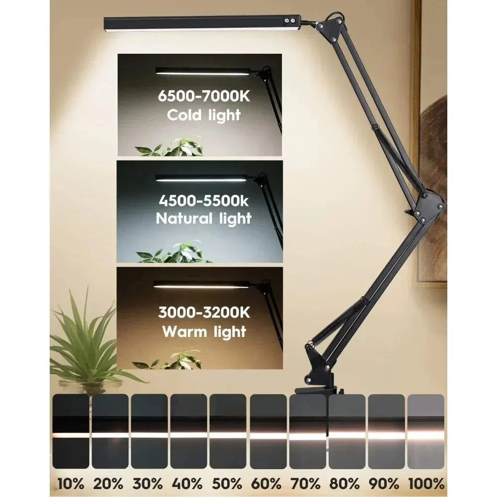 lampe led noir moderne clip articulation ajustable 10 niveaux luminosité