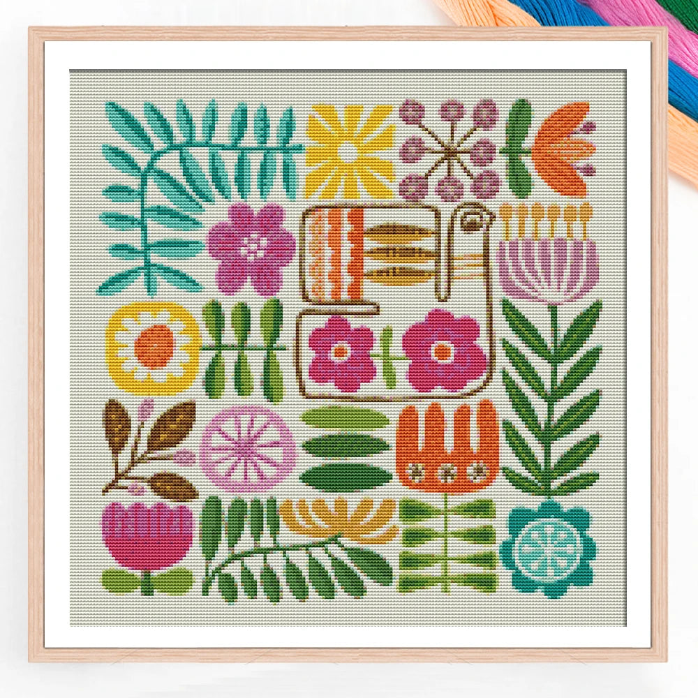 broderie moderne fleurs multicolores ruban aiguilles instructions 30x30cm 40x40cm 50x50cm