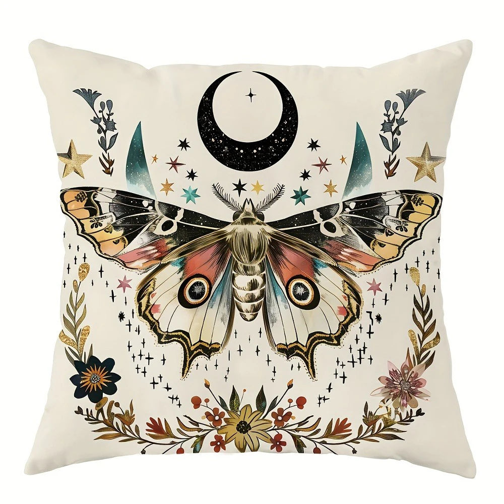taies d'oreiller boho gothique papillons crânes fleurs étoiles 45x45cm polyester imprimé