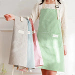 tablier cuisine coton rayures horizontales poche avant ceinture ajustable vert clair gris clair rose