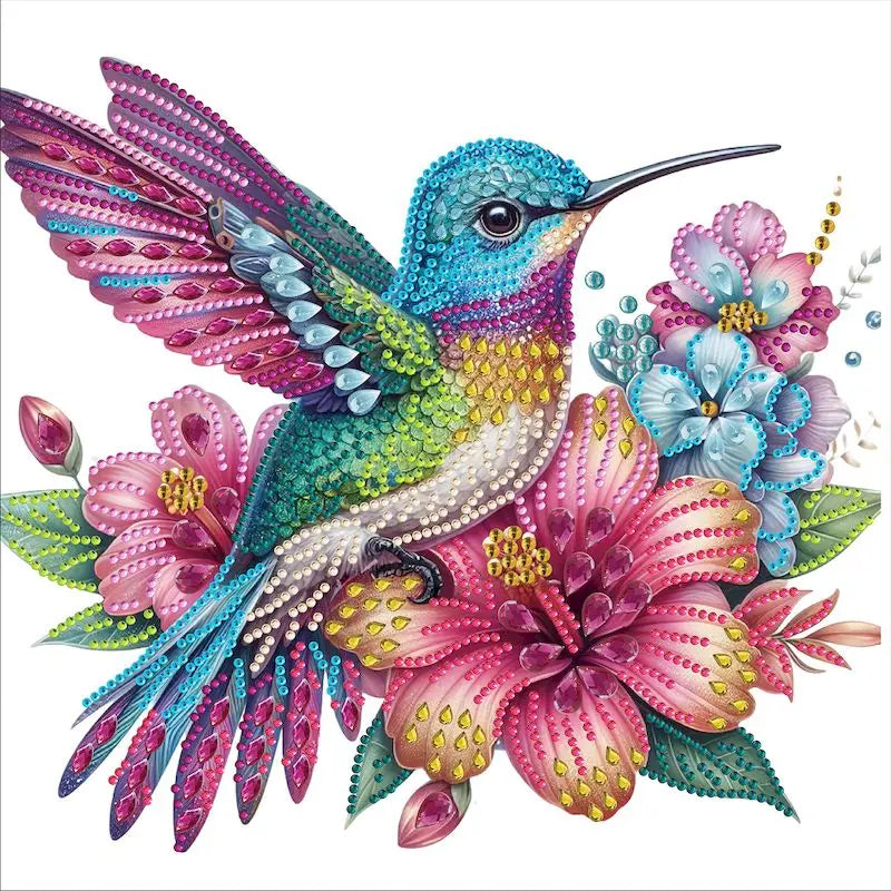 tableau diamants oiseaux fleurs multicolore moderne décoration murale adhésif création artisanale 30x30cm